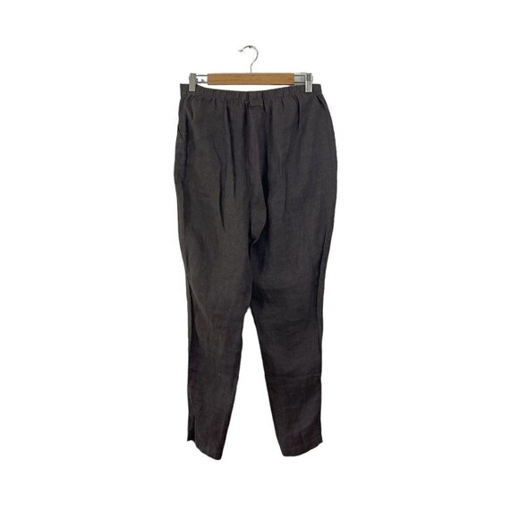 FLAX Small Pants Linen Tapered Legs Elastic Waist Dark Brown Lightweight Womens - Picture 2 of 8